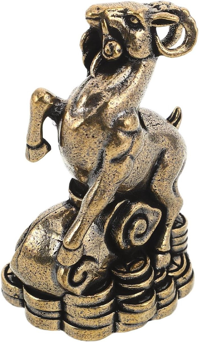 Messing geitenbeeldje goud - Decoratief schaap sculptuur - Hoogte: 5 cm