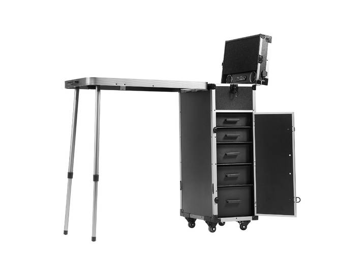 SucceBuy Trousse de maquillage professionnelle Trousse à cosmétiques en aluminium Établi avec pieds de support Trousse de maquillage roulante Extra Large