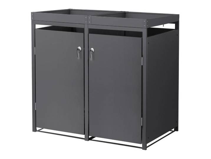 Ml-Design Mülltonnenbox 2er mit Pflanzdach Anthrazit, Metall, 240 L, Rechteckig, 132x124x80 cm, Gartenzubehör, Mülltonnenbox