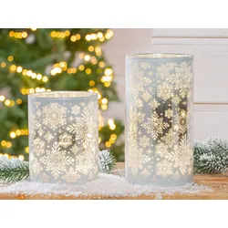 Windlicht Schneeflocke LED Glas 13cm