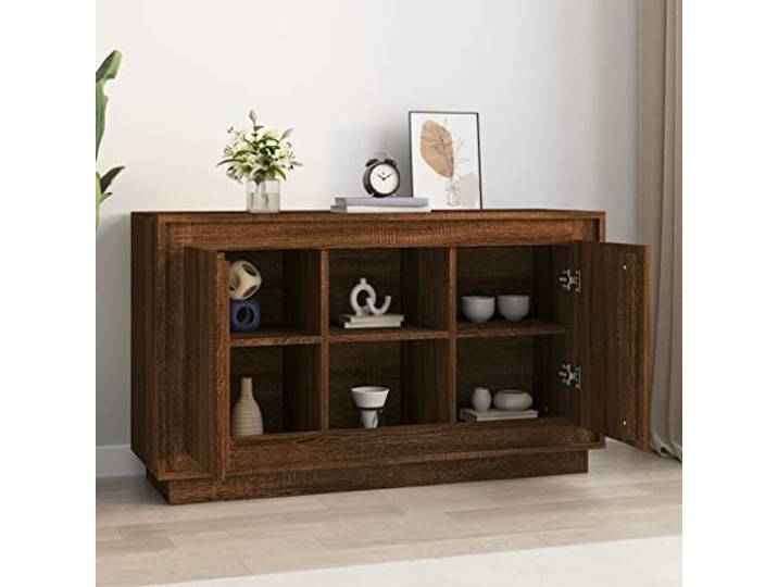KTHLBRH Anrichte Eiche braun 102 x 35 x 60 cm aus mehrschichtigem Holz 6 Fächer, staubdichte Türen, Displayplatte, einfach zu montieren