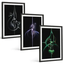BILDER SET 3er Set - 40x60 cm Schwarzer Rahmen - Abstrakte schwarze Farbmuster