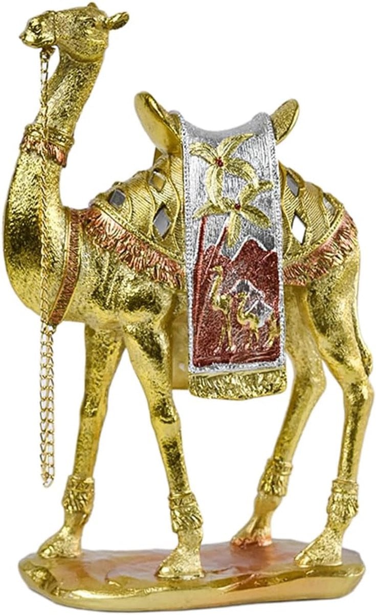 Goudkleurig Kameel Beeldje - Realistische Dierensculptuur van Hars - 25 cm