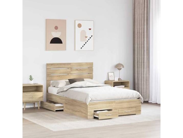 KTHLBRH Bett mit Schublade und Kopfteil, mehrschichtiges Holz Modernes Design, großer Stauraum, Metallgriffe, einfache Reinigung