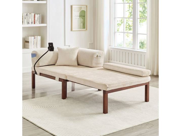 Lit Banquette Simple 176×81 cm coulissant pliable poches de rangement - YEAVIO - sans matelas velours beige