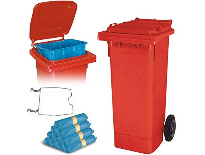 BRB 80 Liter Mülltonne mit Halter für Müllsäcke, inkl. 250 Müllsäcke (rot)