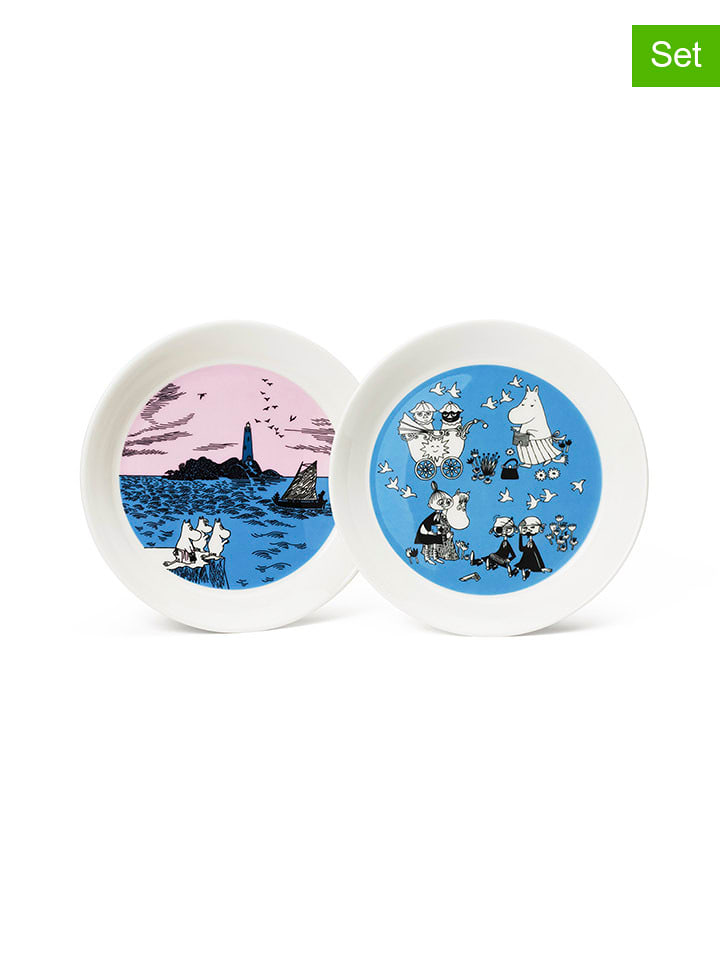 Moomin 2er-Set: Dessertteller ''Night Sail & Peace'' in Blau/ Rosa - Ø 19 cm - onesize