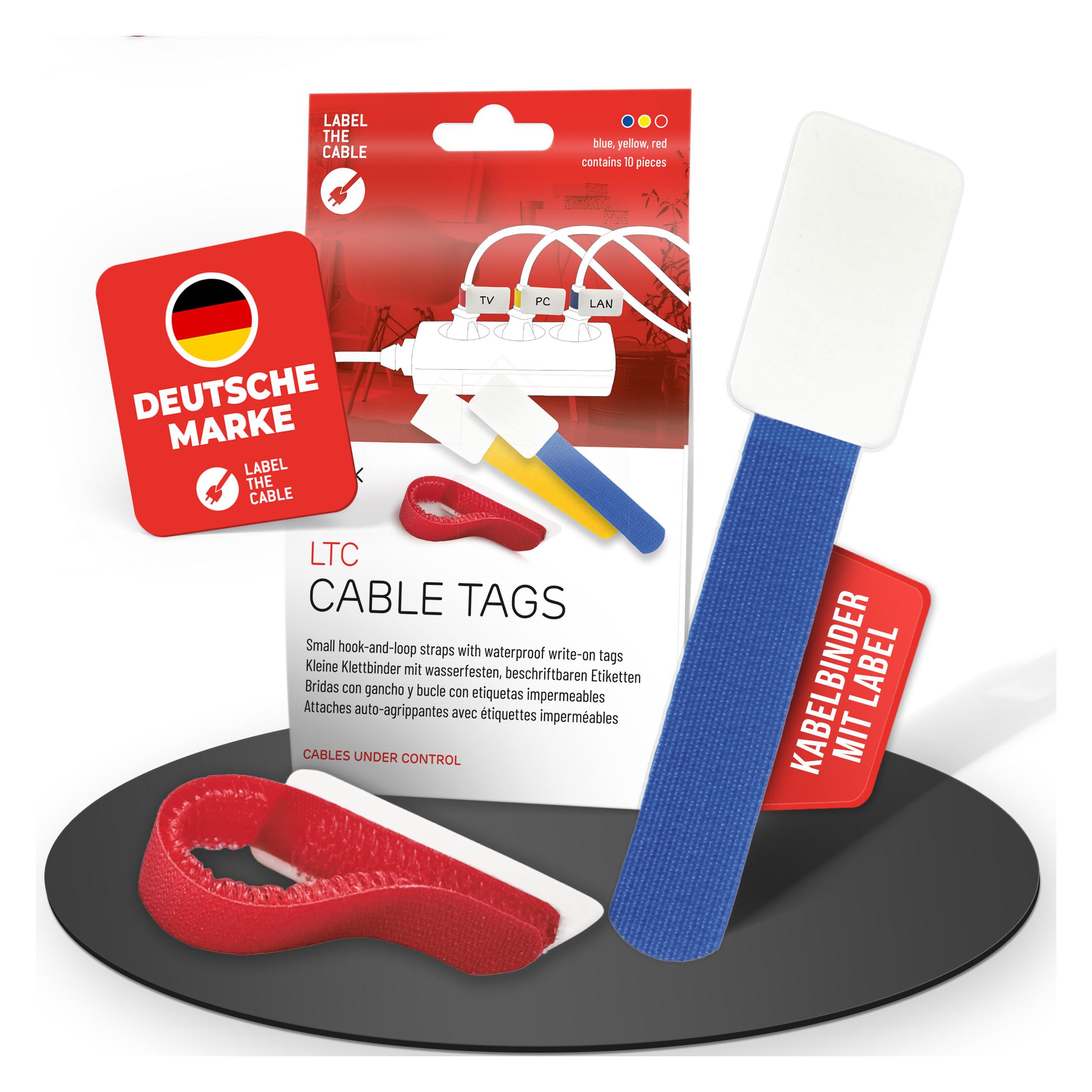 Label-the-cable LTC CABLE TAGS, Klett Kabelfahnen beschriftbar 30er Set bunt (Klettkabelbinder, 90 mm, 30 Stk.) (LTC 2630-30)