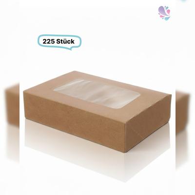 Blanc HYGIENIC Kartonverpackungen Snackboxen mit Sichtfenster, 225 Stück, 22 x 14 x 5 cm, natur, To Go, Größe 4