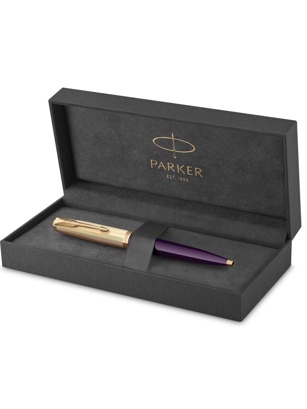 Parker 51 Kugelschreiber | Luxuriöser Pflaumenblauer Schaft mit Goldzierteilen | Mittlere Schreibspitze in 18k Gold mit Schwarzer Nachfüllmine | Geschenkbox