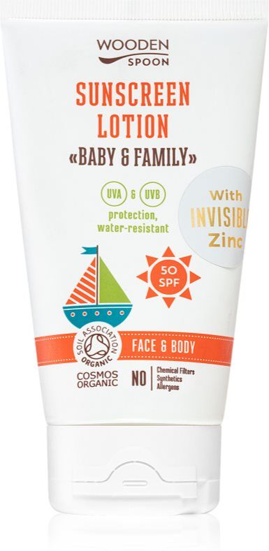 WoodenSpoon Baby & Family schützende Bräunungsmilch mit SPF 50 für die ganze Familie 150 ml