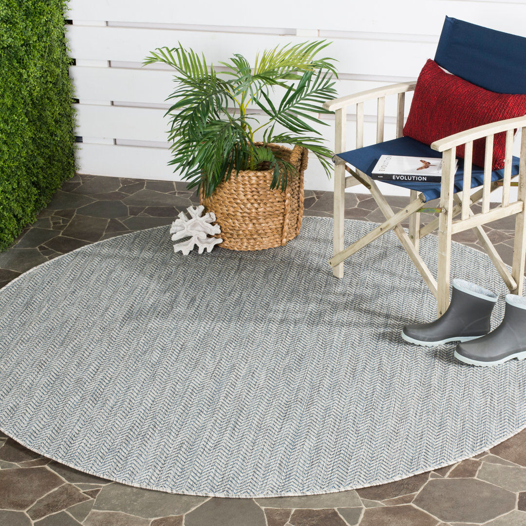Latitude Run Autianna Grey/Navy Indoor/Outdoor Rug Gray Round 122 cm