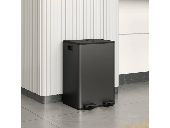 HOMCOM Poubelle Cuisine 2x28L Inox Noir Fermeture Douce