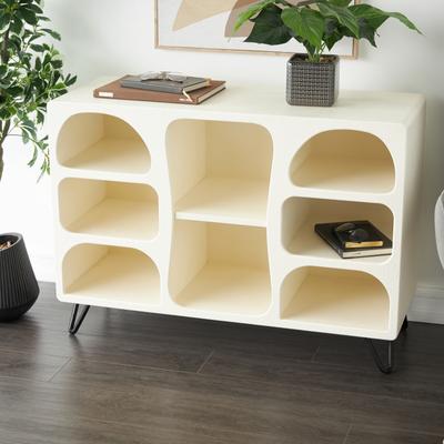 ARCILLA ELEMENTAL Cream Wood 8 Shelf Storage Shelving Unit with Black Metal Support