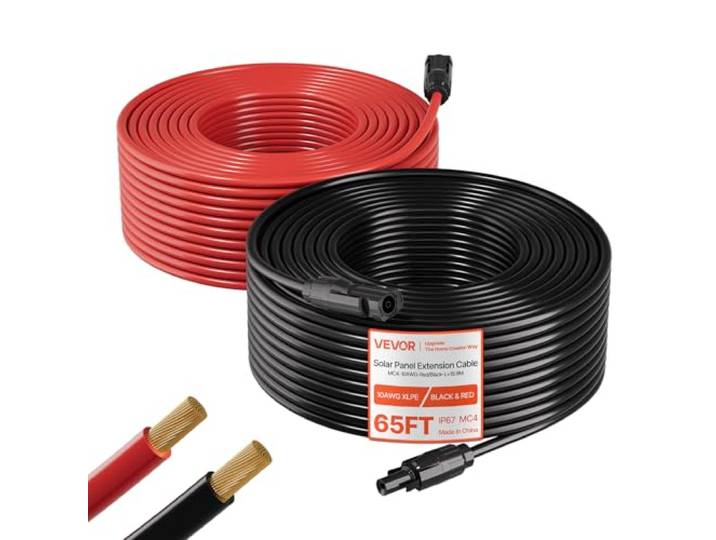 VEVOR Rallonge Panneau Solaire 6 mm² Câble d'Extension de Panneau Solaire 19\,81 m Noir 19\,81 m Rouge avec Connecteurs MC4 pour Systèmes Photovoltaïques Extérieurs\, Fil de Cuivre Étamé\, Étanche IP67