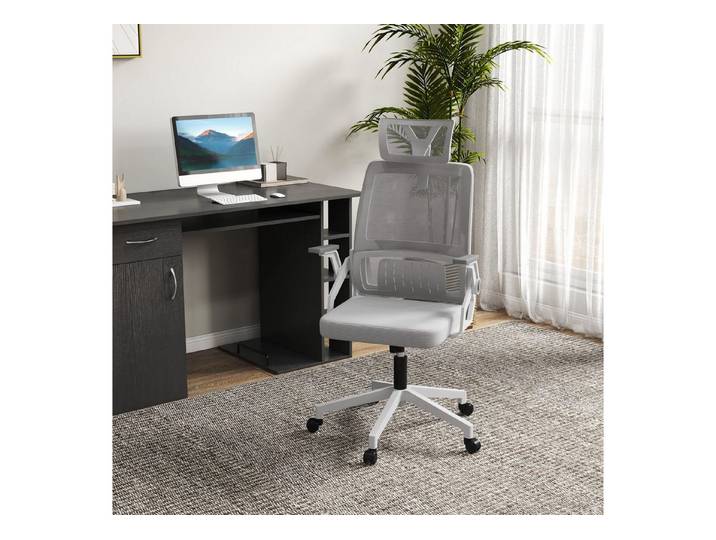 Vinsetto Bürostuhl Ergonomischer Schreibtischstuhl mit Kopfstütze, Computerstuhl (Drehstuhl, 1 St), mit Wippfunktion, Lendenstütze, Mesh, Grau