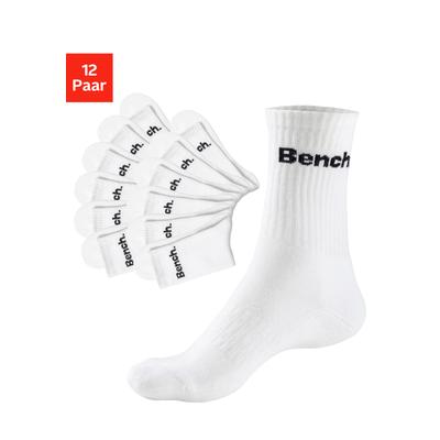 Tennissocken BENCH. "Damen Herren Sportsocken, Laufsocken, Crew Socken", Damen, Gr. 43-46, weiß (12x weiß), Baumwollmischung, unifarben, elastisch, Socken Tennissocken, mit Fuß Polsterung, Baumwoll Frottee