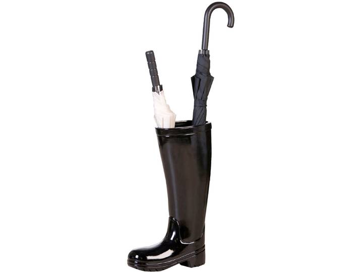 Schirmständer CASABLANCA BY GILDE Schirmständer Gummistiefel Stiefel schwarz H. 45 cm , schwarz, B:26cm H:45cm T:11cm, Keramik, Regenschirmständer, Schirmständer, Glasierte Keramik, europäische Fertigung, Regenschirmständer