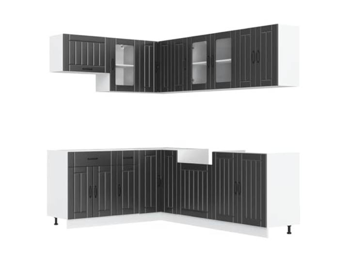 HKTMGDNG 11-tlg Küchenschrank-Set Lucca Küchenzeile Schwarz Holzwerkstoff Praktische Modular-Einbauküche für Ihre Küche mit verstellbaren Füßen, Glas-Elementen und pflegeleichten Oberflächen.