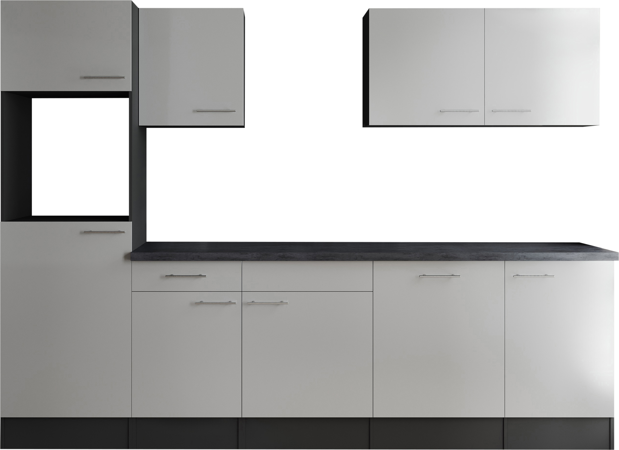 Küchenzeile RESPEKTA "Oliver", weiss (küche: weiß, front: weiß, korpus: grau matt, arbeitsplatte: granit optik), B:280cm H:205cm T:60cm, Komplettküchen-Sets, Küchenzeile, Breite 280 cm, 90 cm Arbeitshöhe, in exklusiver Konfiguration für OTTO küche: weiß, 
