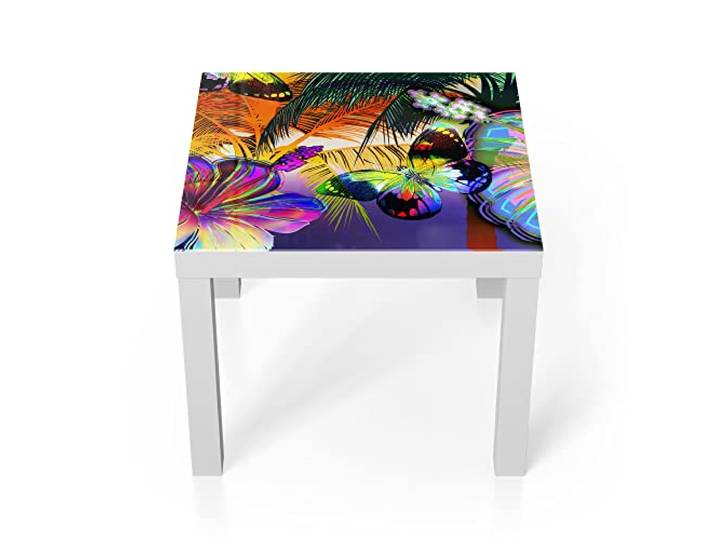DEQORI Glastisch weiß klein 55x55 cm Motiv Tropisches Farbenspiel ausgefallener Beistelltisch aus Glas Hochglanz Couchtisch fürs Wohnzimmer moderner Couch Tisch mit Design