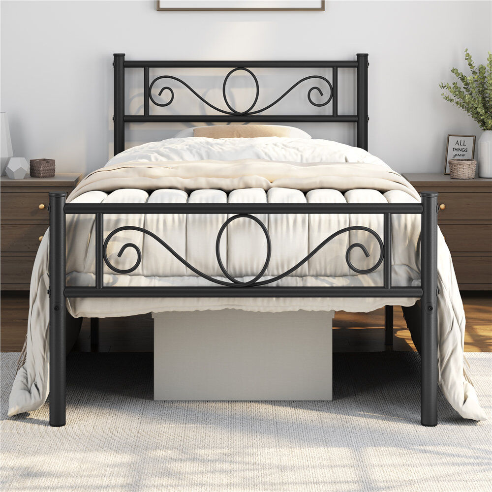 Yaheetech Metal Bed Frame with Headboard/Under-Bed Storage Black Single (3')