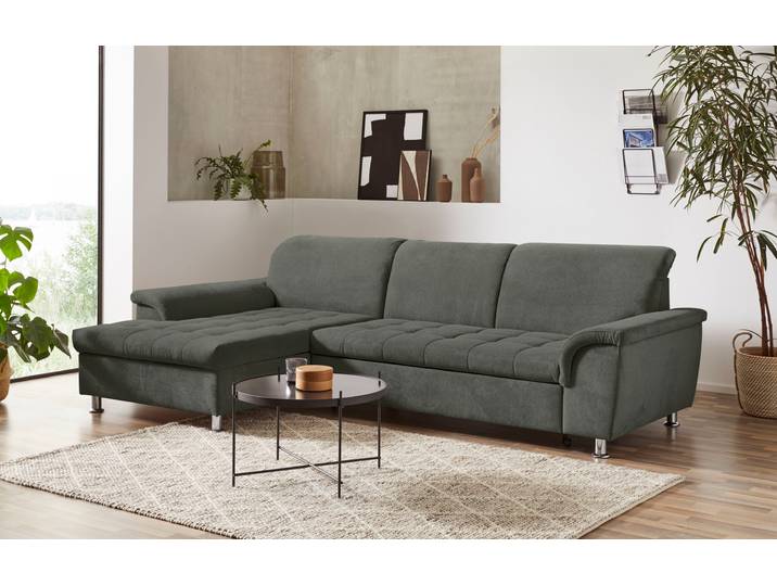 Ecksofa, Chenille, Dunkelgrün 279×162 cm, Mit Kopfteilverstellung, Modern, Domo-collection