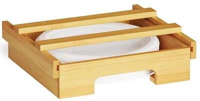 United Paper Plate Dispenser Under Cabinet Bamboo Plate Holder Kitchen Storage Rack wood Color