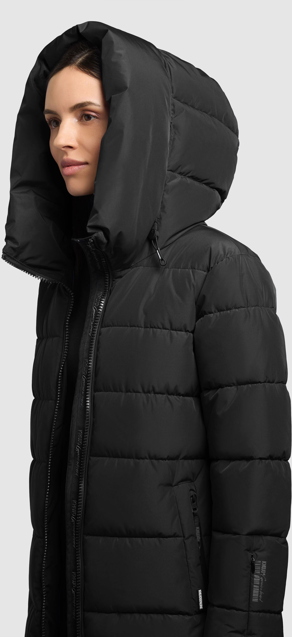 Steppjacke KHUJO "GRIMES", Damen, Gr. XXL, schwarz, Web, Obermaterial: 100% Polyester. Futter: 100% Nylon. Wattierung: 100% Polyester, unifarben, Po-bedeckend, Jacken Steppjacke, Reissverschlusstaschen schwarz XXL