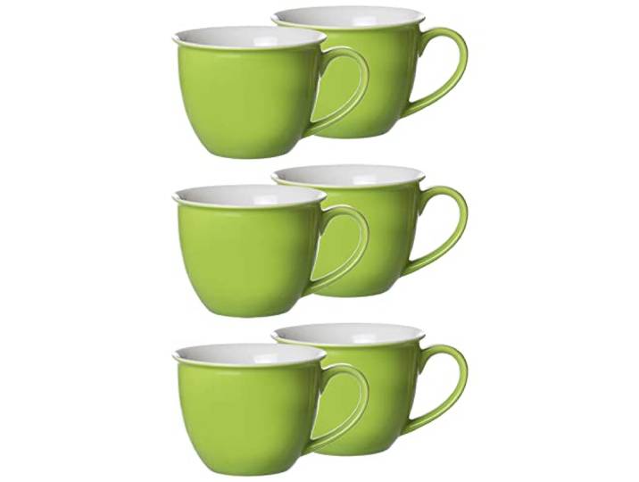 Ritzenhoff & Breker Doppio Jumbotasse, Jumbo Obere, Milchkaffee Obertasse, Ober Tasse, Geschirr, Porzellan, Grün, 350 ml, 515824, 6 Stück