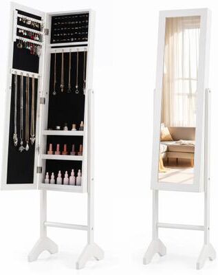 Costway Freestanding Jewelry Armoire with Velvet Lining and Full Length Mirror-White