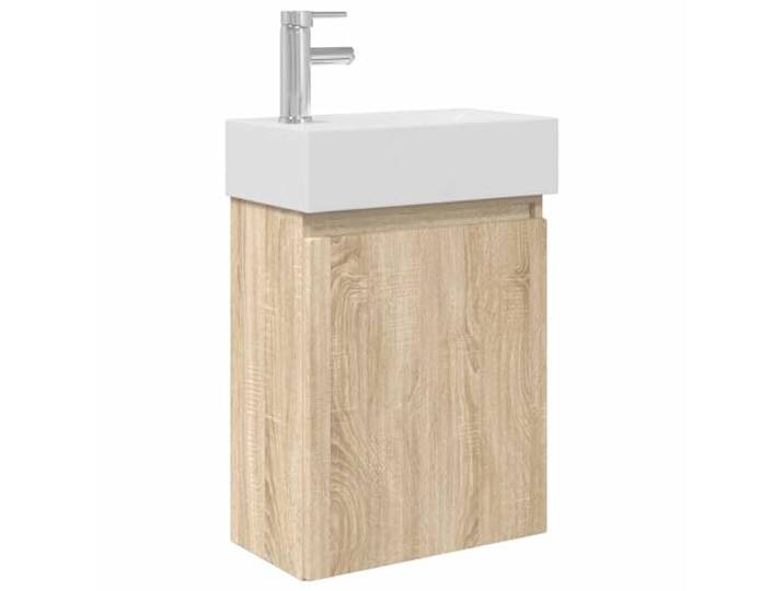 PUGYNBK Badezimmermodul mit Armatur Sonoma Eiche 45,5 x 22,5 x 84 cm Wandmontage, Wendetüren, Druckablauf, langlebiges Holz