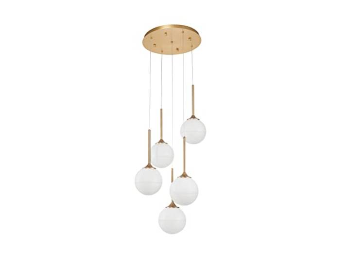 Merano Coral 5-flammige Cluster-Pendel-Deckenleuchte Weiß Opalglas Messing Gold LED G9