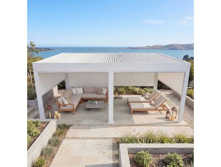 Mendler Pergola HWC-L46 mit 6X Seitenwand 11cm-Alu-Gestell 3x6m - weiß