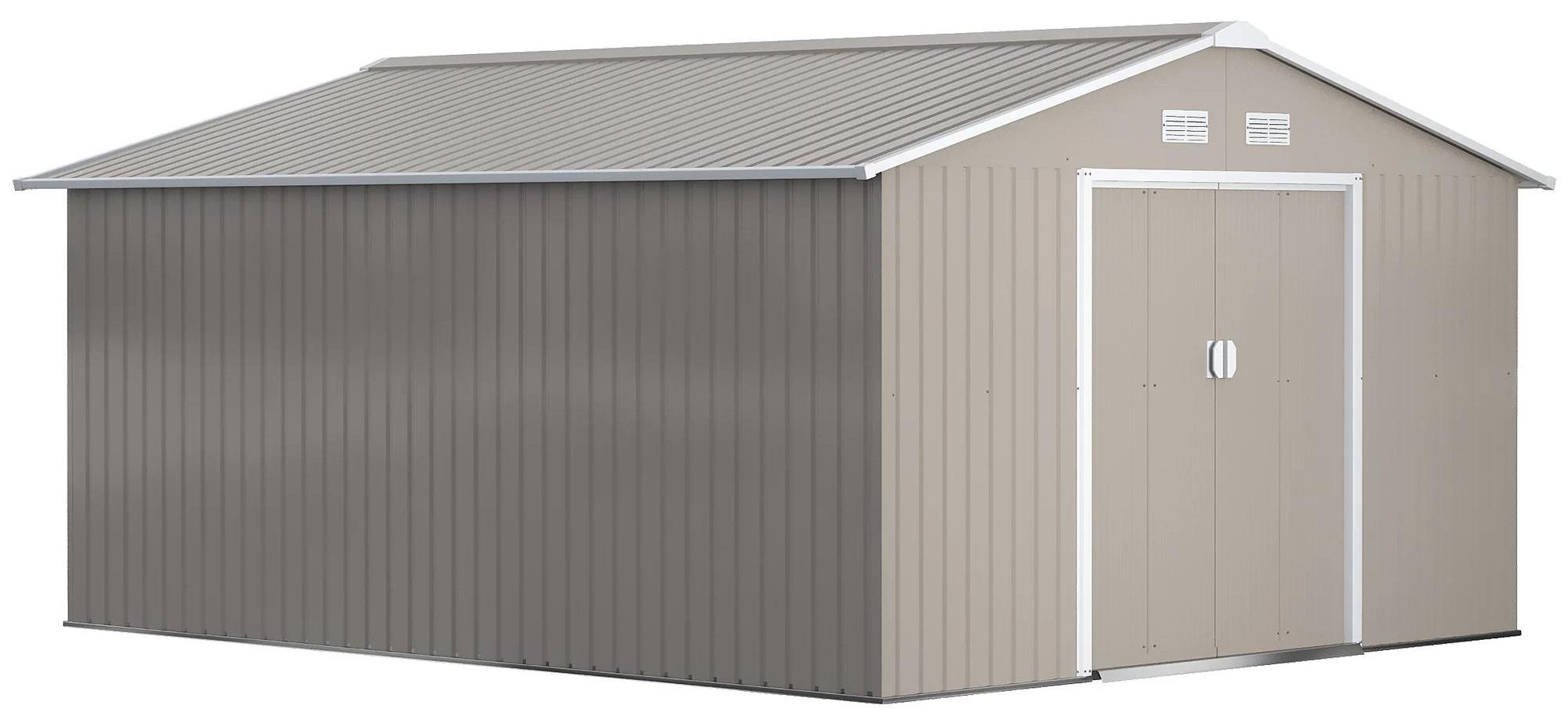 Gartenhaus - Geräteschuppen aus Holz - Schiebetüren - Pultdach - Wasserdicht 340x386x200 cm - Armeegrün