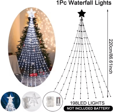 Inspire Picks Pentagram Star Waterfall String Lights Waterproof LED Christmas Fairy Lights white battery