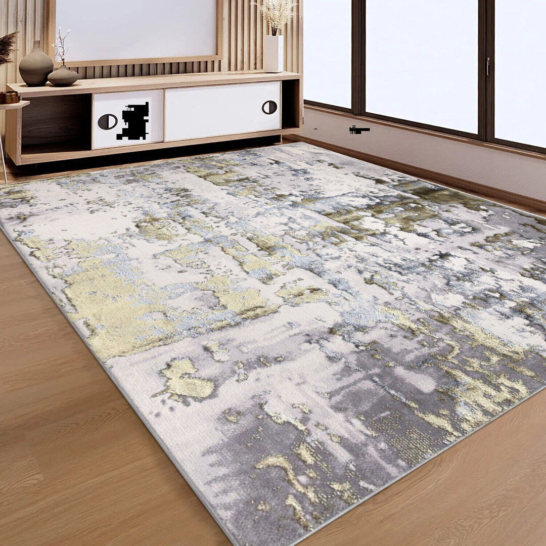 Borough Wharf Victoriaville Abstract Flokati Area Rug Yellow Round 120cm