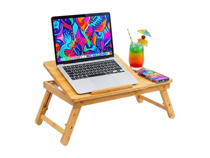 Support pour Ordinateur Portable Relaxdays\, 11\,6–17\,3 Pouces\, réglable\, Porte-Boisson\, tiroir\, Bambou\, Naturel