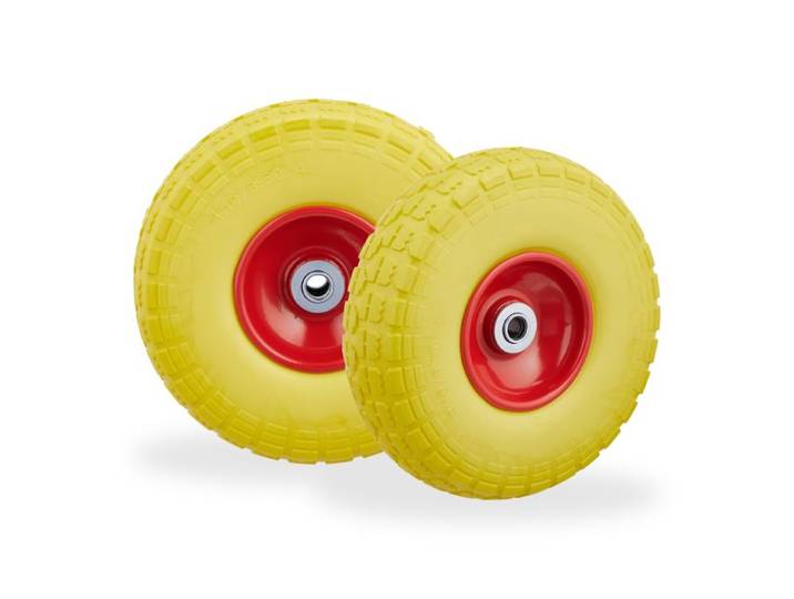 Relaxdays 8 x Sackkarrenrad PU gelb-rot