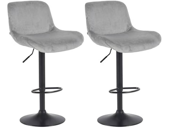CLP 2er Set Barhocker Solon Schwarz I Samtbezug oder Stoffbezug I Barstuhl höhenverstellbar und drehbar I gepolsterter Tresenhocker, Farbe: grau, Material: Samt