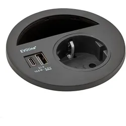 Evoline, Steckdose, Circle80 Einbausteckdose mit USB-Charger A/C, schwarz