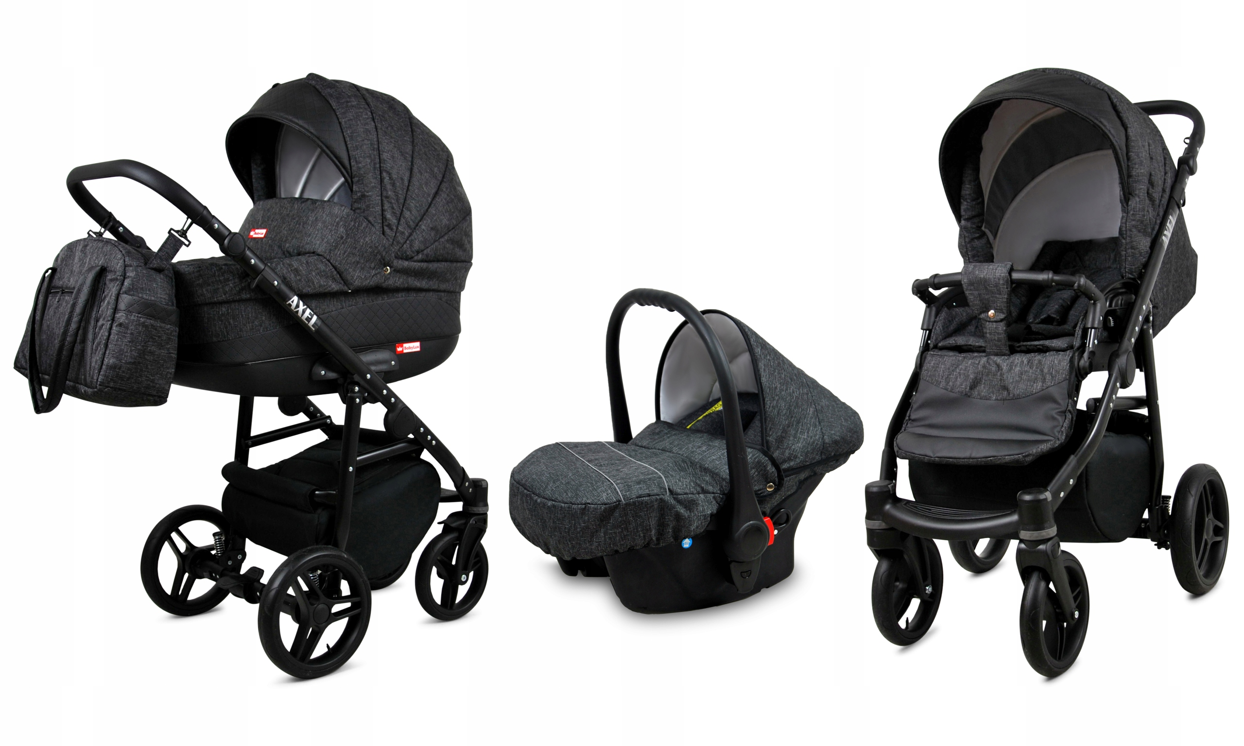 BabyLux Axel | 3in1 Kinderwagen Set | Carbon | Kombikinderwagen | Kinderwagenset | Buggy + Baby