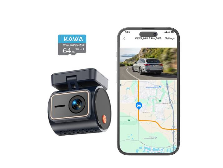 KAWA Mini Dashcam 4K avant, commande vocale, affichage discret, HDR 2K, caméra de voiture avec moteur NightEagle, Wi-Fi 6 et GPS intégrés, mode stationnement en mémoire tampon 24/7, prise en charge jusqu'à 256 Go