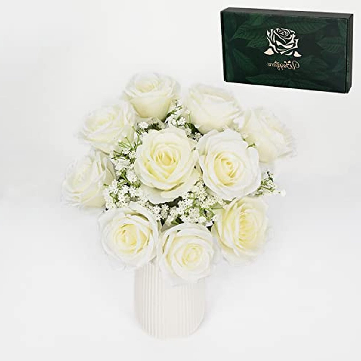 20 stuks Kunstmatige Witte Zijden Rozen voor Bruiloft Decoratie met Echte Look