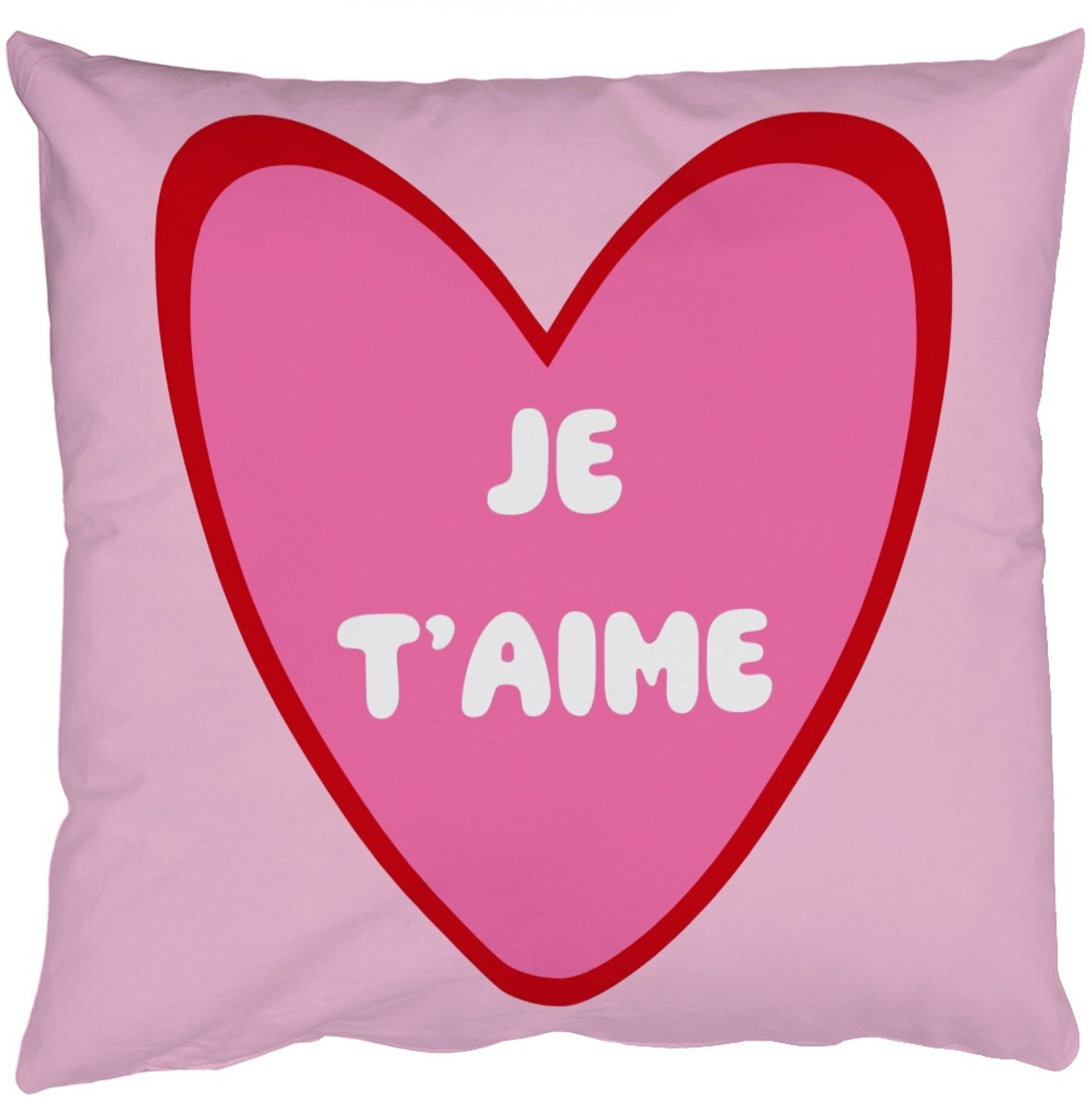 PillowMonkey Sierkussen Hart Frans Valentijn - Roze - 60 x 60 cm