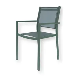 Stuhl Aria aus Aluminium und Textilene, Outdoor-Stapelsessel, salbeigrün, wetterfest und leicht