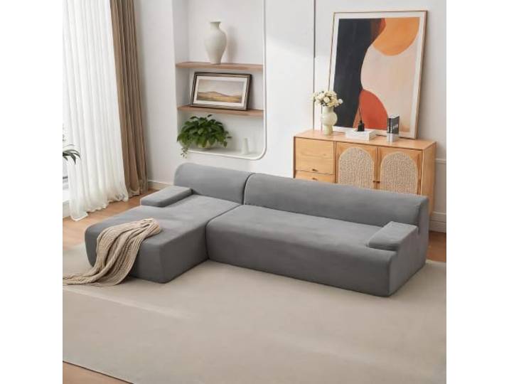 FairyLee Modulares l-Förmiges Cloud-Sofa Mit Chaiselongue – Grau Modulares 4-in-1-Ledersofa