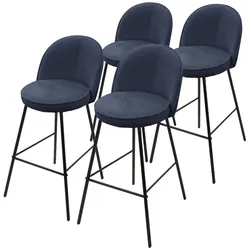 ML-Design Barhocker 4er Set Dunkelblau, Stoffbezug, H75 cm, gepolsterte Barstühle mit Metallgestell, Rückenlehne & Fußstütze, Küchenhocker
