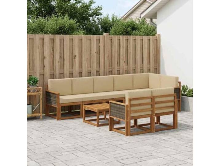 RJPLMFV Sitzgruppe für den Außenbereich, 9-teilig, massives Akazienholz, Beige