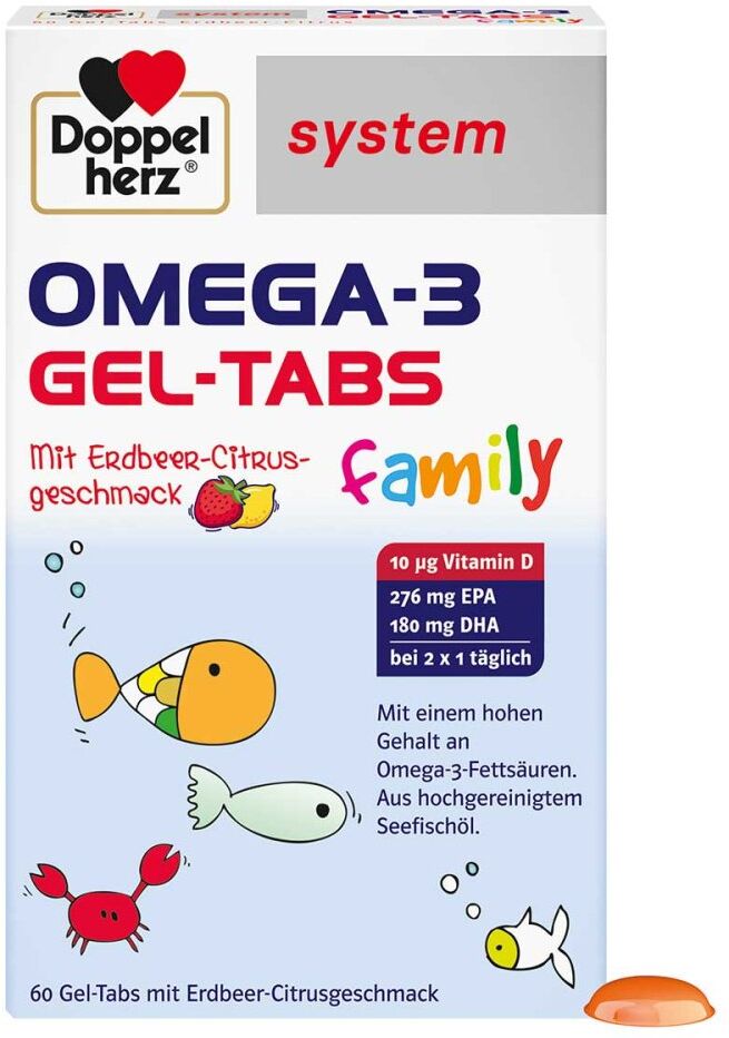 Doppelherz system Omega-3 family Erdbeer-Citrone Gel-Tabs 60stk